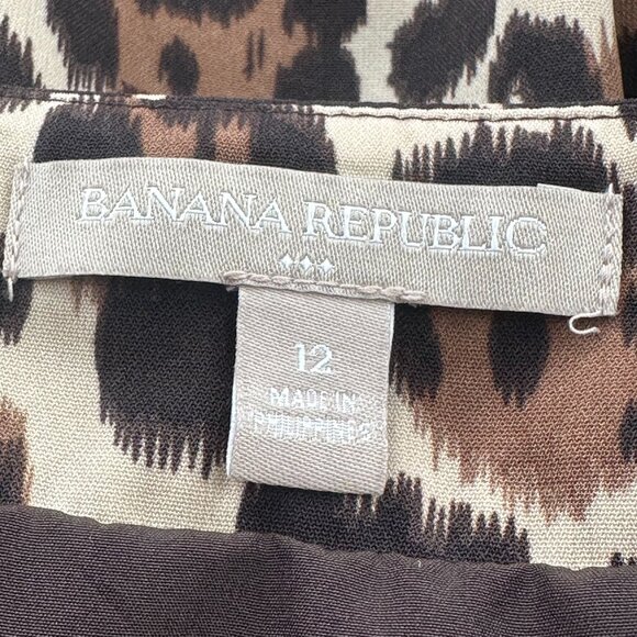 Banana Republic Mini Pleated‎ Skirt Leopard Size 12 Brown Tan Lined Zipper - Picture 2 of 12